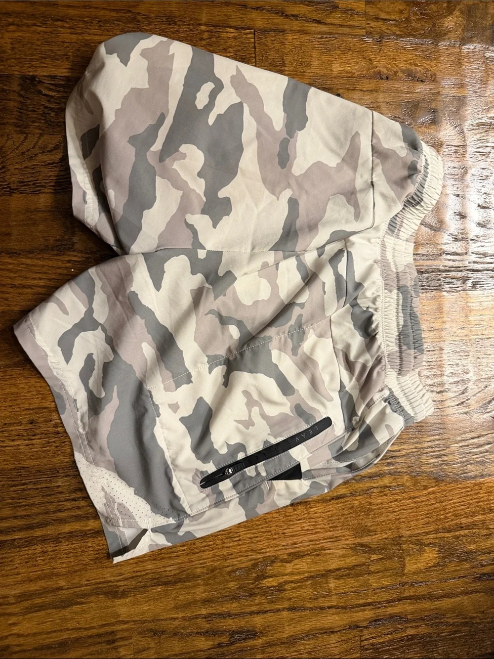 Men's Beige Camo Athletic Shorts with Drawstring